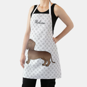 Chocolade Kortharige Dachshund Cartoon Hond & Naam Schort