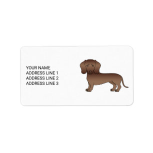 Chocolade Kortharige Dachshund Cartoon Hond & Teks Etiket