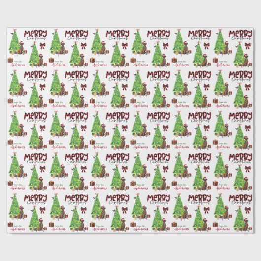 Chocolade Lab, Bird en kerstboom Cadeaupapier (Vlak)