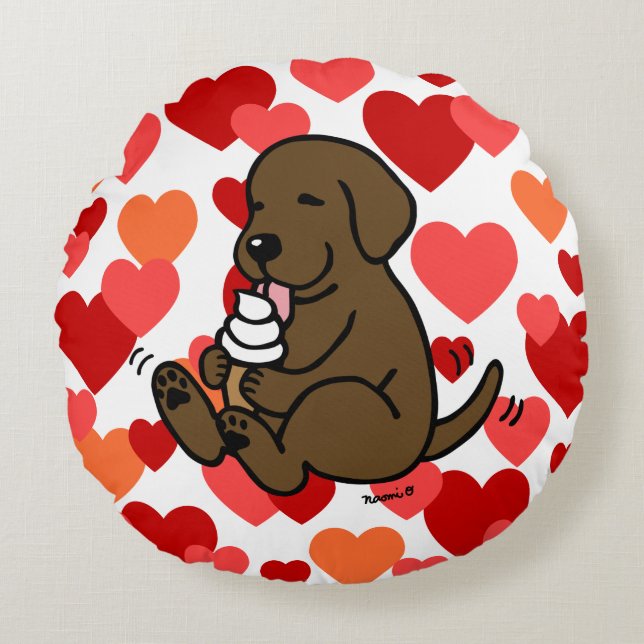 Chocolade Lab dat ijsschuimen veroorzaakt Rond Kussen (Voorkant)