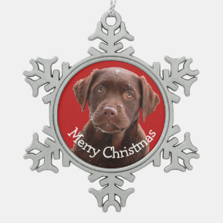 Chocolade Lab Dog Puppy Pet Canine Merry kerst Tin Sneeuwvlok Ornament