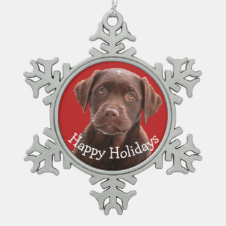 Chocolade Lab Dog Puppy Pet Prettige feestdagen Tin Sneeuwvlok Ornament