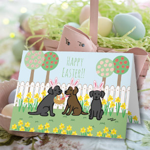 Chocolade Lab en Black Labs Easter Bunnies Garden Feestdagen Kaart