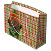 Chocolade Lab en rood met groene geruite kerst Groot Cadeauzakje (Achterkant Gekanteld)