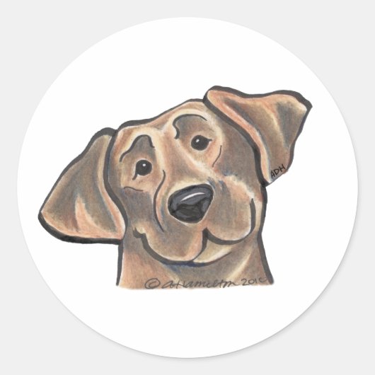Chocolade Lab Face Ronde Sticker (Voorkant)