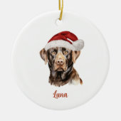 Chocolade Lab Hond Gepersonaliseerde Kerst Keramisch Ornament (Voorkant)