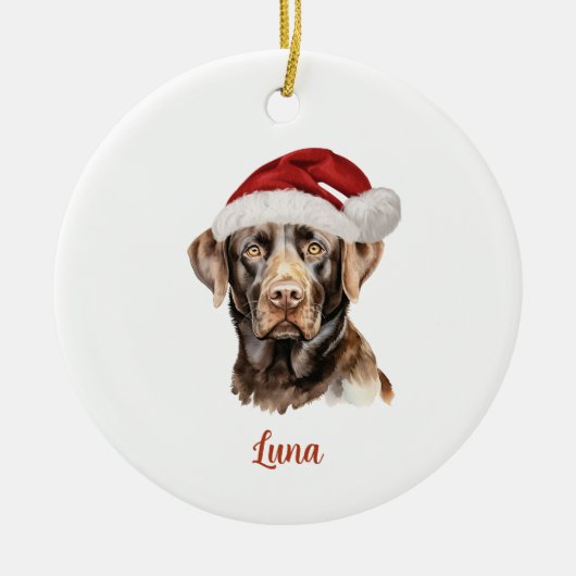 Chocolade Lab Hond Gepersonaliseerde Kerst Keramisch Ornament (Voorkant)