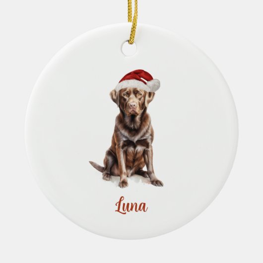 Chocolade Lab Hond Gepersonaliseerde Kerst Keramisch Ornament (Voorkant)