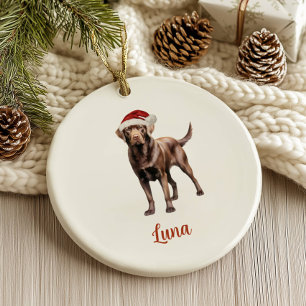 Chocolade Lab Hond Gepersonaliseerde Kerst Keramisch Ornament