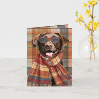Chocolade Lab hond herfst ruit monogram Kaart