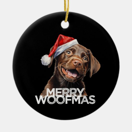 Chocolade lab hond kerstmuts GEZEGENDE WOOFKERSTIS Keramisch Ornament (Voorkant)
