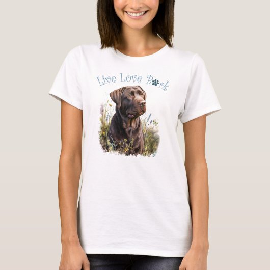 Chocolade Lab Hond Mam Bloemen T-shirt (Voorkant)