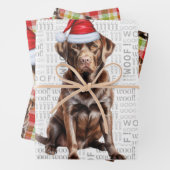 Chocolade Lab Hond Rood en Groen Geplaagd Kerstmis Inpakpapier Vel (In situ)