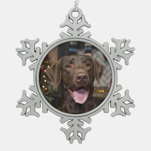 Chocolade Lab Kerstversiering Tin Sneeuwvlok Ornament (Voorkant)