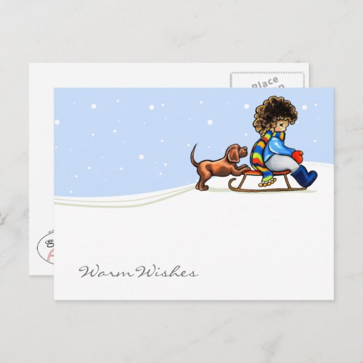 Chocolade Lab Little Helper Winter Custom Text Briefkaart (Voorkant / Achterkant)