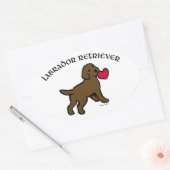 Chocolade Lab Puppy en Rode Hart Ovale Sticker (Envelop)