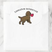 Chocolade Lab Puppy en Rode Hart Ovale Sticker (Tas)