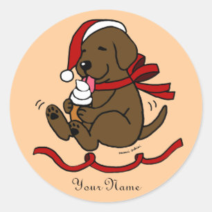 Chocolade Lab Puppy Kerst Cartoon Stickers
