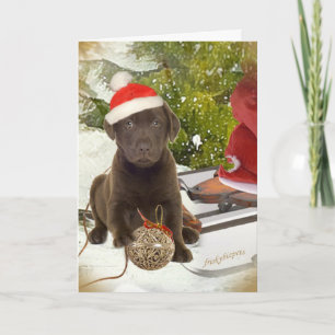 Chocolade Lab Puppy-kerstkaarten Feestdagen Kaart