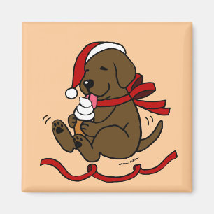 Chocolade Lab Puppy Kerstmis Cartoons Magnets Magneet