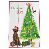 Chocolade Lab Santa Hat Puppy and Kerstmis Medium Cadeauzakje (Achterkant)