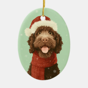 Chocolade Labradoodle Kerstsouvenir Keramisch Ornament