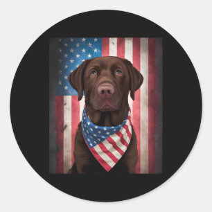 Chocolade Labrador American Flag 4 juli Dog Ronde Sticker