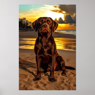 Chocolade Labrador bij zonsondergang Poster