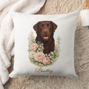 Chocolade Labrador Bloemportret Kussen