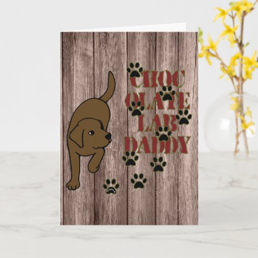 Chocolade Labrador Daddy Paw Prints Kaart (Gele Bloem)