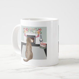 Chocolade Labrador Dog kerstFireplace Scene Extra Grote Beker