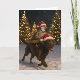 Chocolade Labrador en Patrijs Kerstkaart Feestdagen Kaart