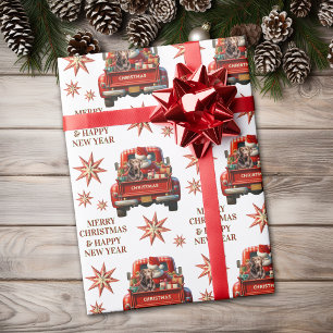 Chocolade Labrador en Santa Retro Truck Kerstmis Cadeaupapier