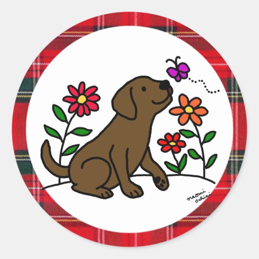 Chocolade Labrador & Groen met Hart Ronde Sticker (Voorkant)