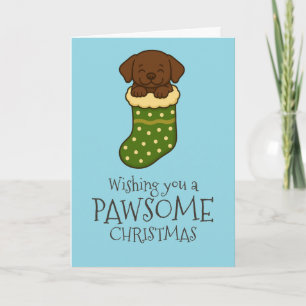 Chocolade Labrador in de kerststal Feestdagen Kaart