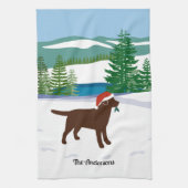 Chocolade Labrador KerstEvergreen Santa Hat Theedoek (Verticaal)