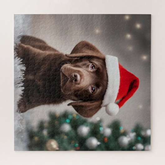 Chocolade Labrador Kerstmis Legpuzzel (Horizontaal)