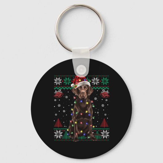 Chocolade Labrador Kerstmis Santa Lelijk Sweater D Sleutelhanger (Voorkant)