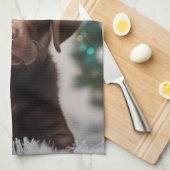 Chocolade Labrador Kerstmis Theedoek (Quarter Fold)