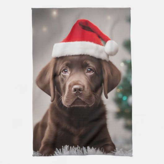 Chocolade Labrador Kerstmis Theedoek (Verticaal)