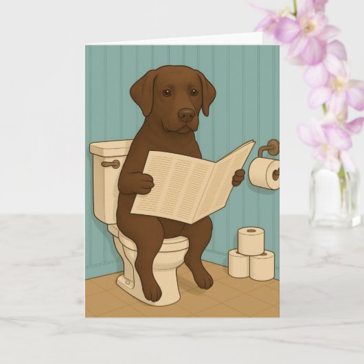 Chocolade Labrador Leeskrant op het toilet Kaart (Orchidee)