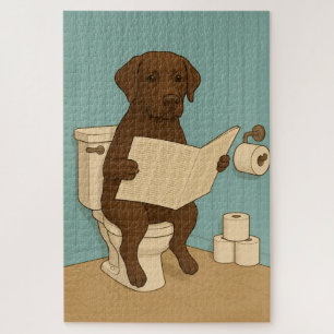 Chocolade Labrador Leeskrant op het toilet Legpuzzel