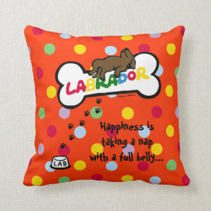 Chocolade Labrador met een volle buikCartoon Kussen