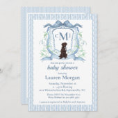 Chocolade Labrador Monogram Baby Shower Uitnodigin Kaart (Voorkant / Achterkant)