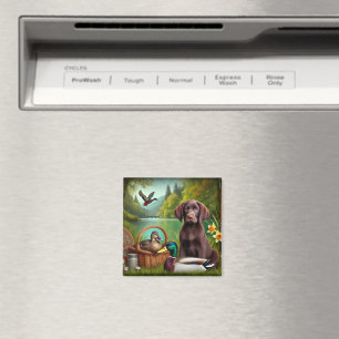 Chocolade Labrador Puppy bij een meer met eenden Magneet