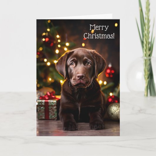 Chocolade Labrador Puppy Dog Kerst Kaart (Voorkant)