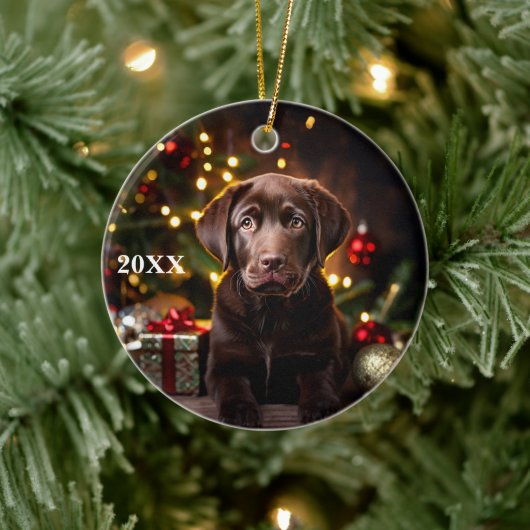 Chocolade Labrador Puppy Hond Kerst Ornament (Boom)