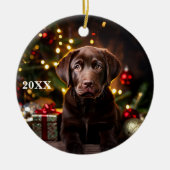 Chocolade Labrador Puppy Hond Kerst Ornament (Voorkant)