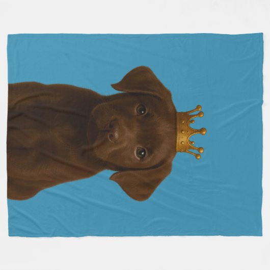 Chocolade Labrador Puppy in Gouden Kroon Schattige Fleece Deken (Voorkant (Horizontaal))