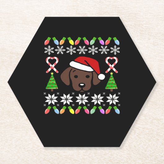 Chocolade Labrador Puppy Kerstman Oversized Kartonnen Onderzetters (Voorkant)